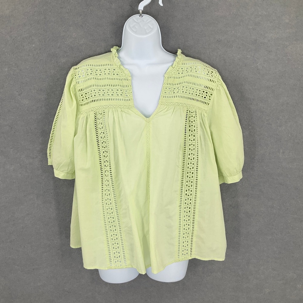 Ana a New Approach XXL Top Blouse Lime Green Eyelet Boho Ruffle‎ Trim Bohemian